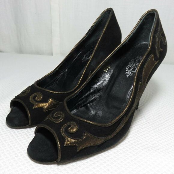 Lulu Guinness 8.5 London Black Peep Toe Heels Shoe - Picture 1 of 8